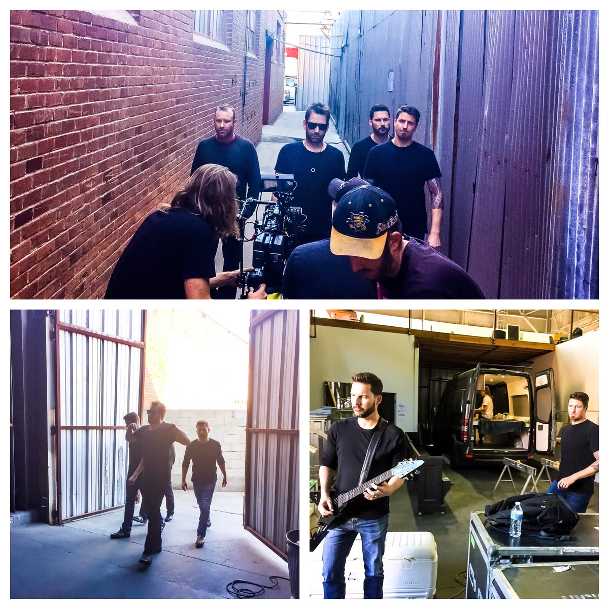Nickelback's tweet photo. Well, that break didn’t last long.  Video shoot today!  Can you guess for which song? #FeedTheMachine 🎥 https://t.co/nJWSUEdEcT