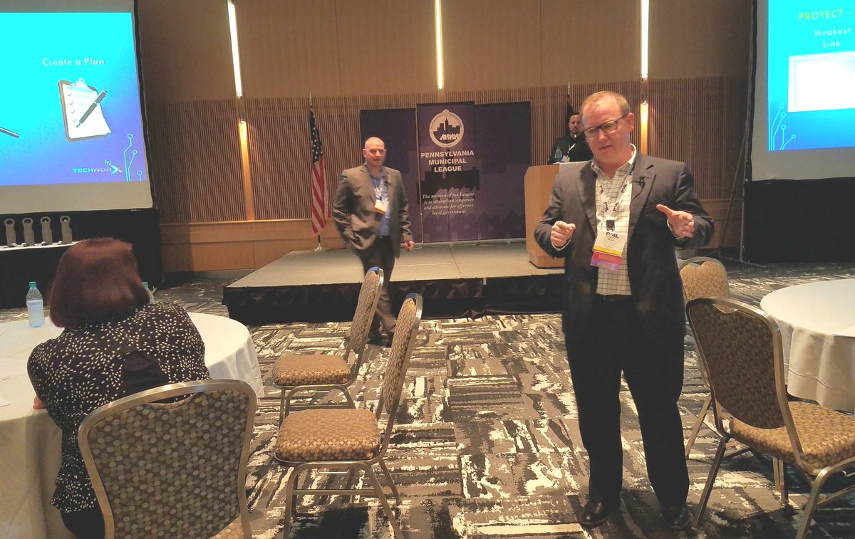 PAMunicipalLeag's tweet photo. Not all anti-virus is created equal, change password often, strategies and tools provided at TechWorx Cybersecurity session at #PMLSummit17. https://t.co/Lz7Y7WE1Uh