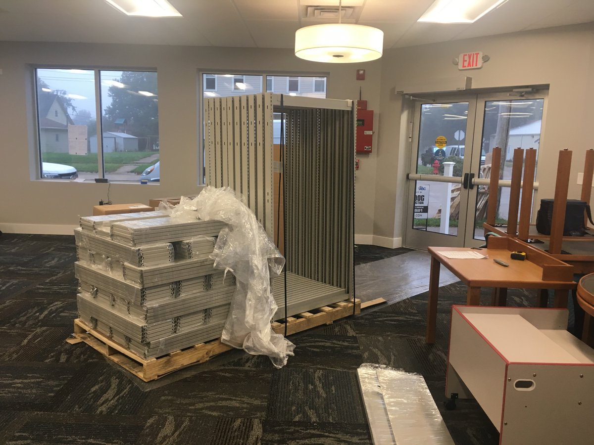 SCLSIA's tweet image. The shelving is going up at the new Walcott Branch! #Buildingyouabetterlibrary