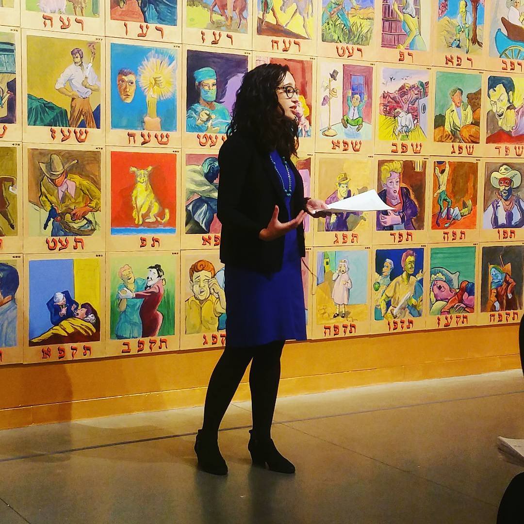 js_sfsu's tweet photo. Prof. @rachelbethgross spoke about figurative art and Judaism @Jewseum this afternoon in the gallery of #ArchieRandCJM 📷: @davidAMwilensky https://t.co/bb7lnLuB4O