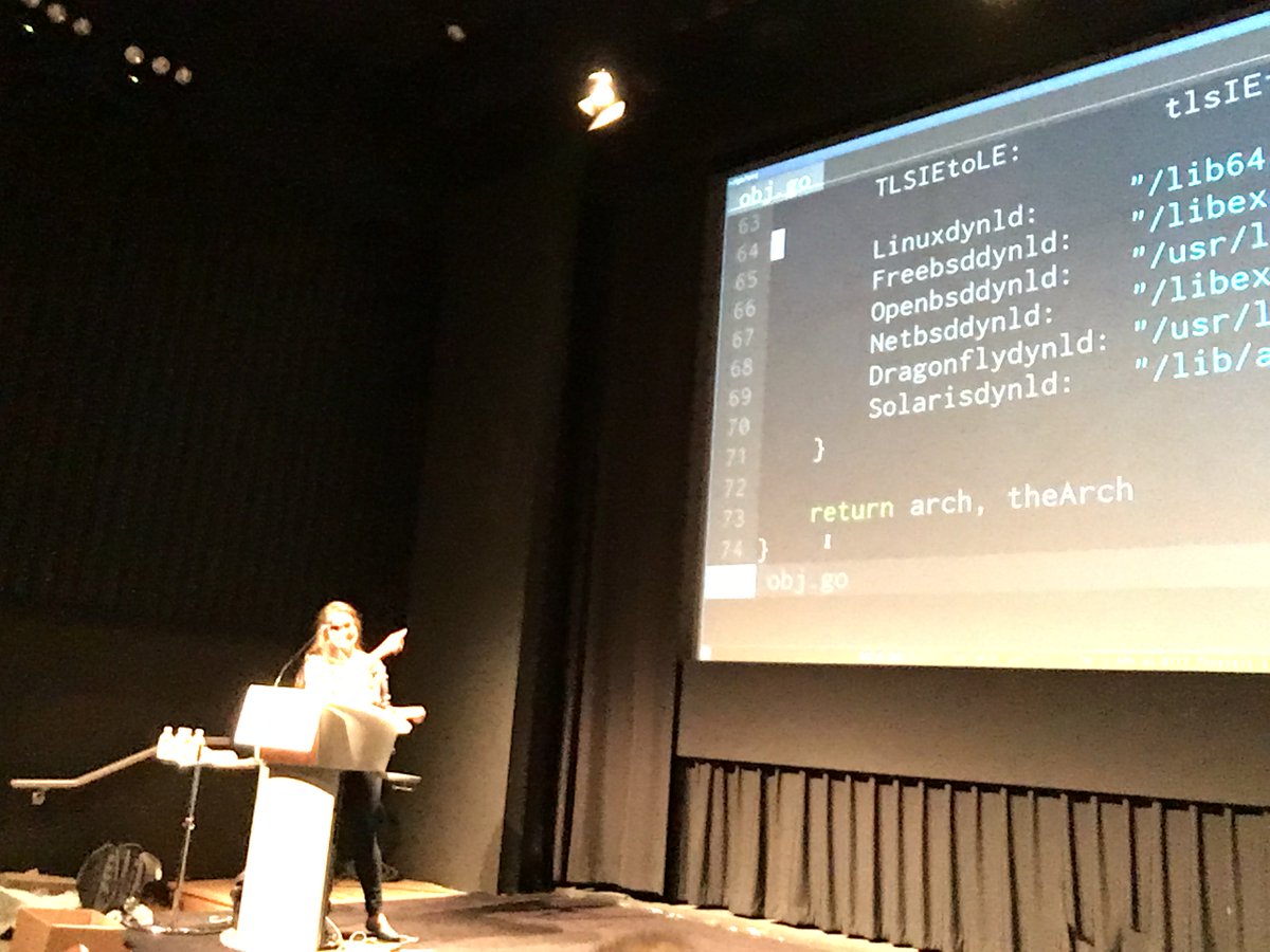 ianfoo's tweet image. Live-shelling and -editing her explanation of the #golang linker, @jessfraz gives the final #GothamGo keynote. 🙌