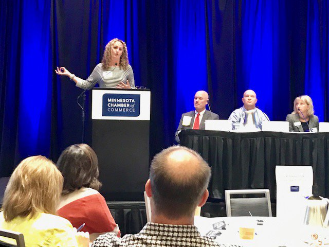 MN_Chamber's tweet photo. Jaci Dukowitz describes robust apprenticeship pgm @umc1968 .. MN Manuf Summit #manufacturingweek #makemnready @shopfloornam https://t.co/Jsw6tNGE6T