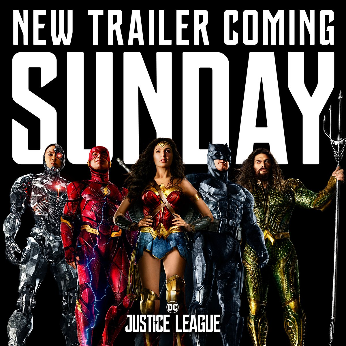 Get ready for the all new #JusticeLeague trailer this Sunday at 2PM.