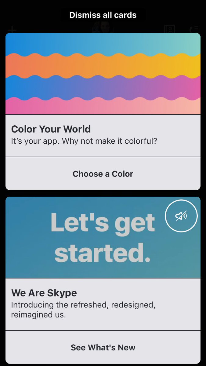 patricia_ema's tweet photo. Skype has a new graphic user interface and I love it! @Skype #ui #ux #customization #gradientcolors #cards #illustrations #design https://t.co/Ss16tGTi46