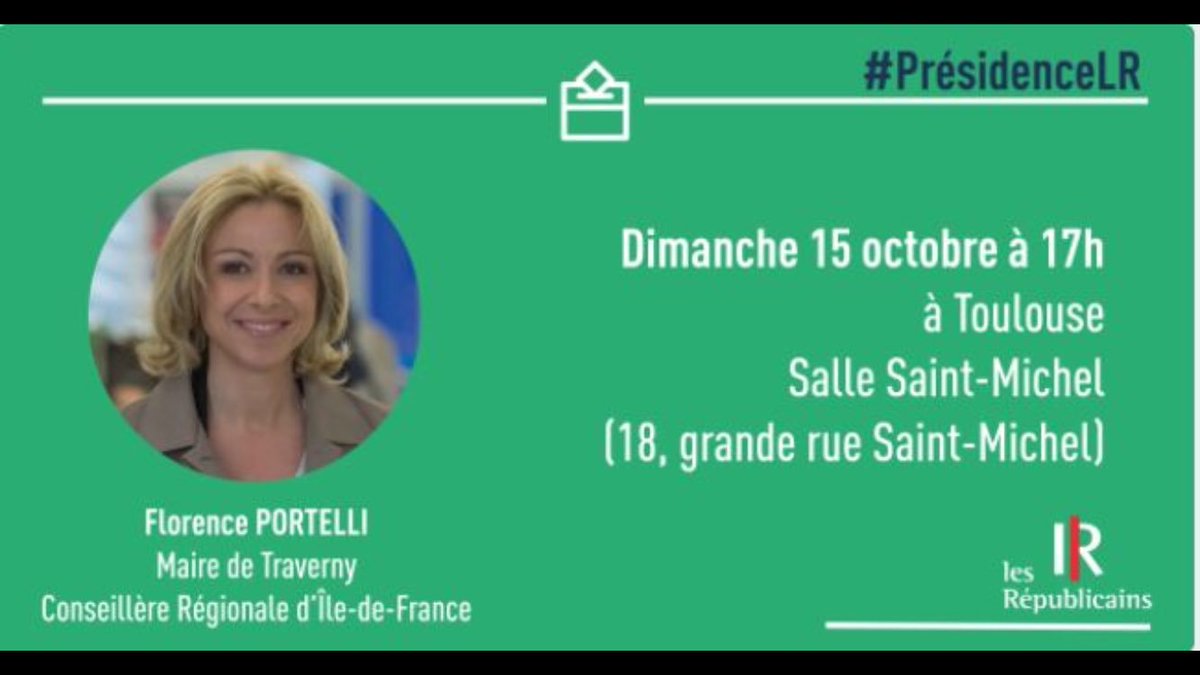 le31FloPortelli's tweet photo. Rendez vous le 15 octobre pour soutenir @FloPortelli #toulouse @avecFlorence #lesrepublicains https://t.co/6BisIkvV16