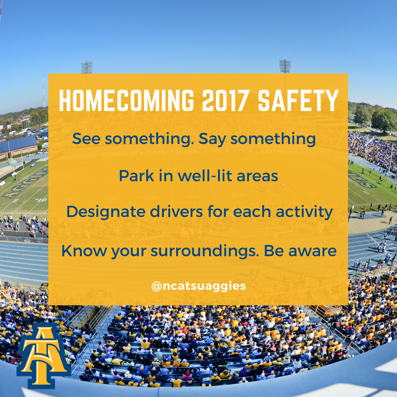 ncatsuaggies's tweet photo. Homecoming is a great celebration. Remember safety is the #1 activity. #NCATHC #NCAT https://t.co/eLAjyyjZmE