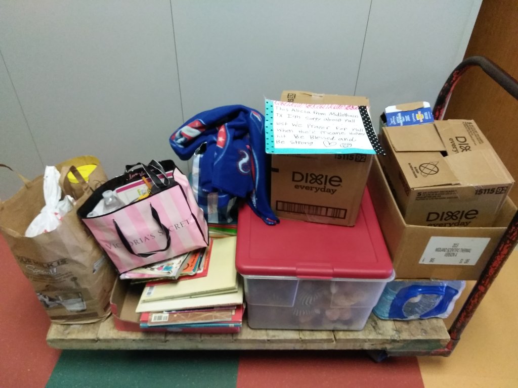 lee_hogue's tweet photo. My class collected goods to send to Houston. #MISDproud https://t.co/UL9zTbuGNb