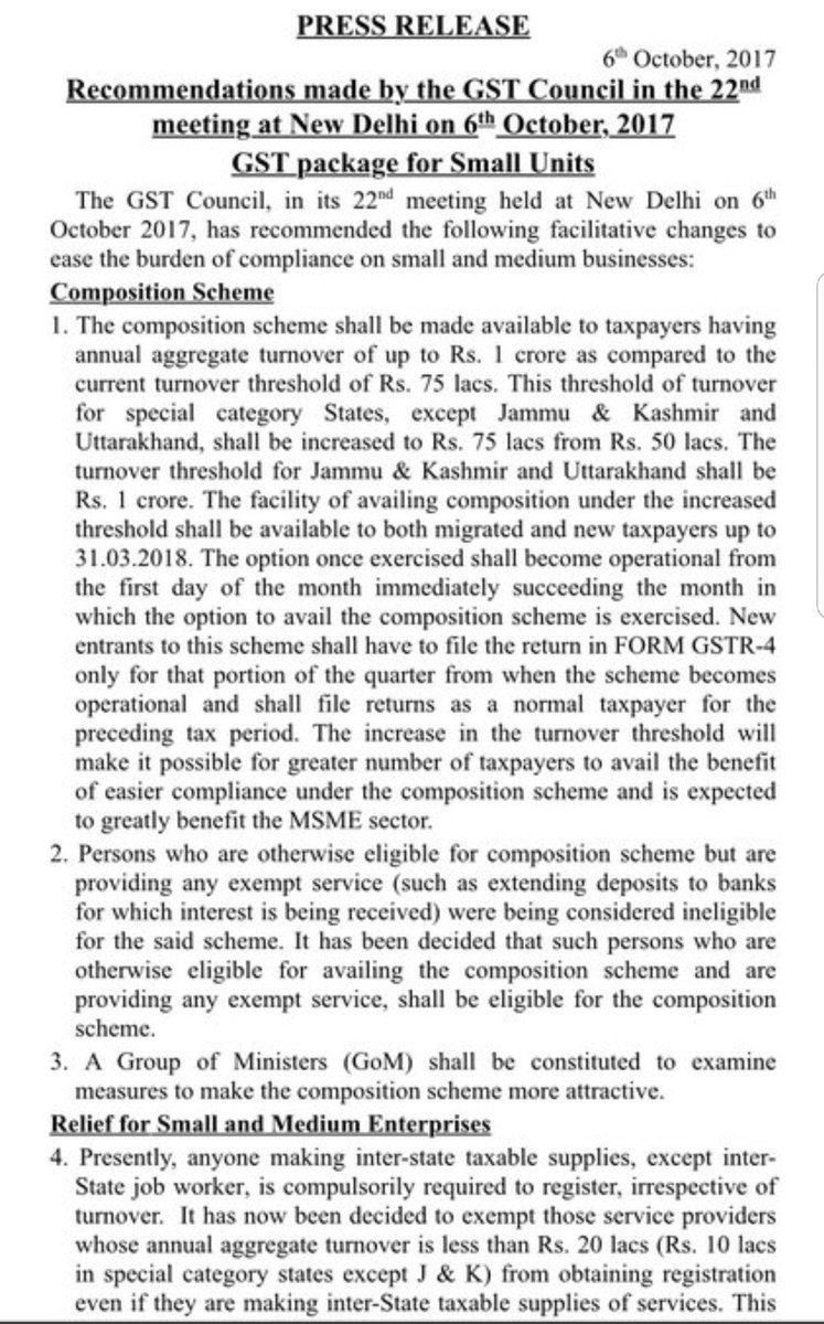 rpsinghkhalsa's tweet photo. Recommendations of @GST_Council regarding package for small units #GSTForMSME #GSTSimplified @BJP4India @BJP4Delhi https://t.co/GklCVx5DeR