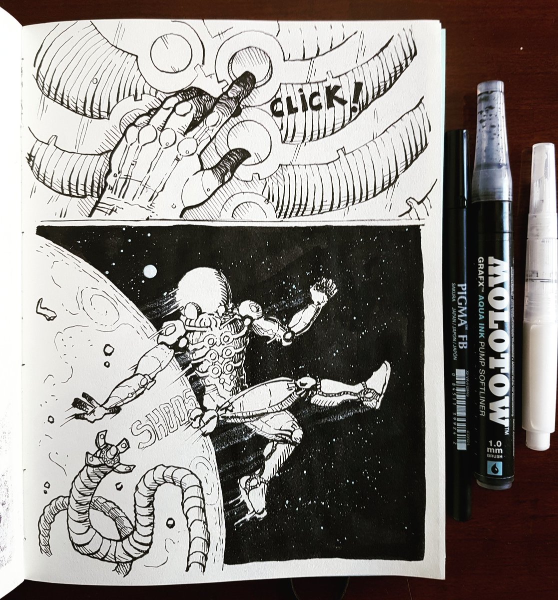 diegofriasdelv's tweet photo. INKTOBER 2017 DAY #6 LOST IN SPACE #MAKINGCOMICS #DRAWING #SKETCH #SCIFI #ILLUSTRATION #ILUSTRADORESCHILENOS #JOHNKILLINK #INKING https://t.co/bA4UBenBm7