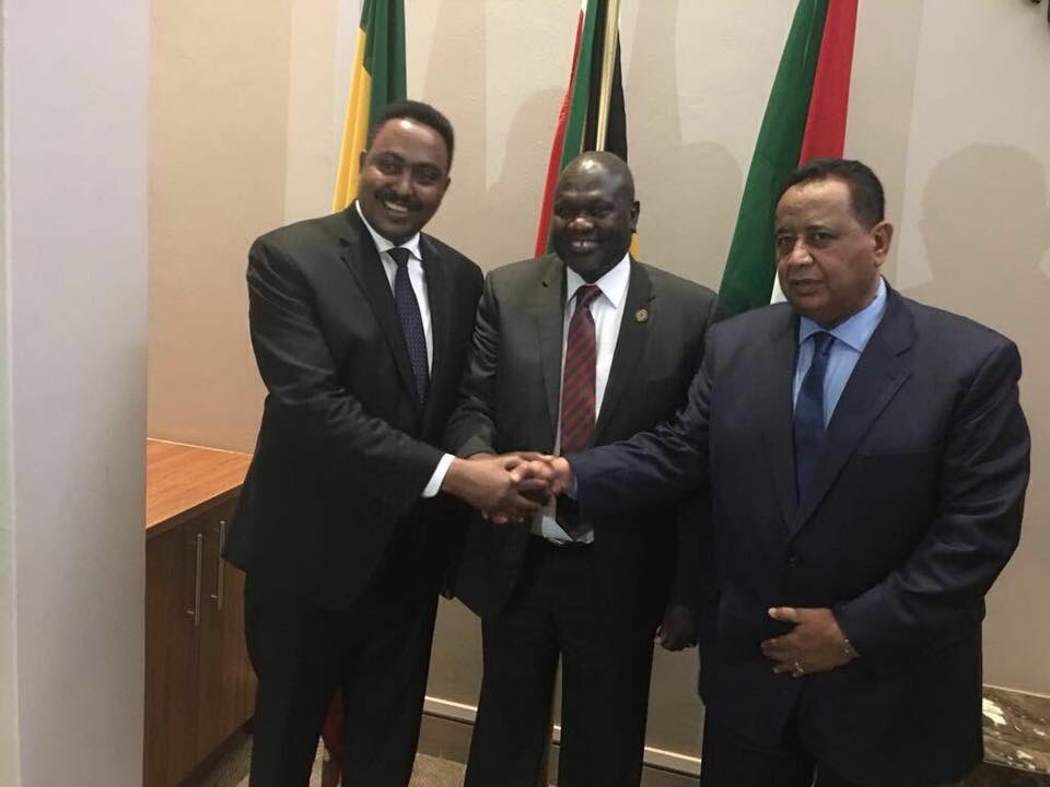 Dr. Riek Machar, meeting Foreign Ministers of #Ethiopia &amp; #Sudan for #IGAD’s roadmap for revitalisation of the #SouthSudan August 2015 Peace