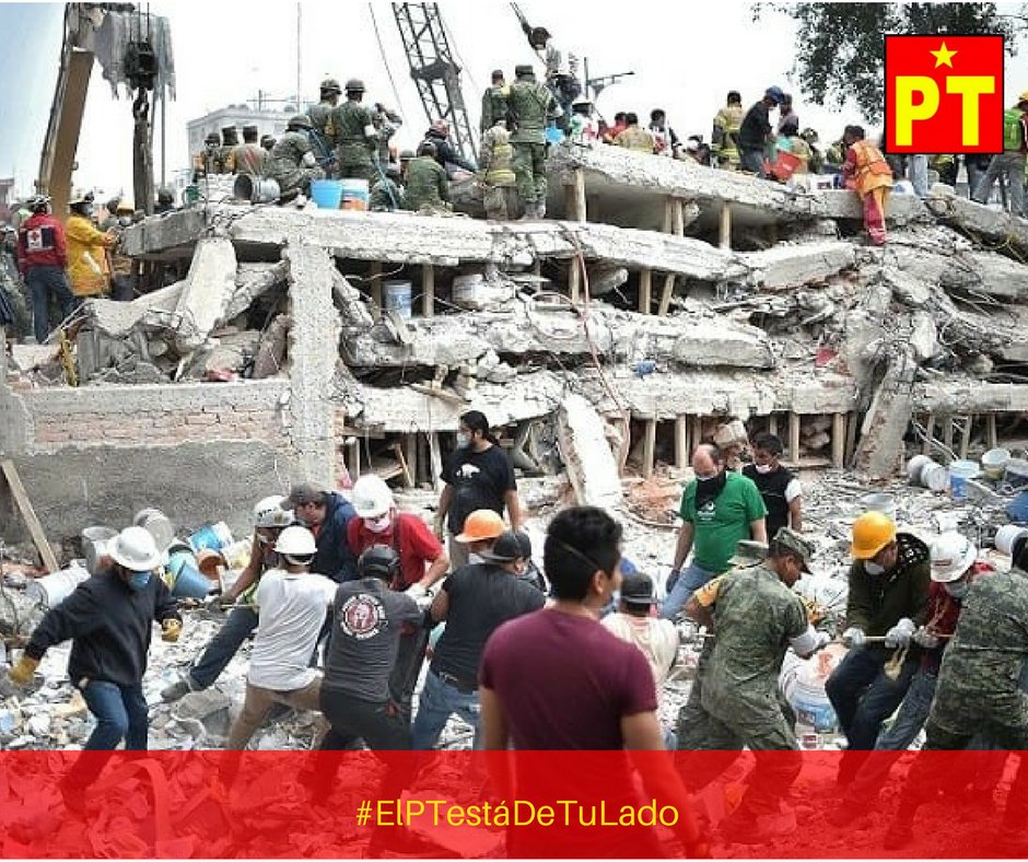 PTnacionalMX's tweet photo. Exigimos se investigue probable responsabilidad de empresas constructoras por muertes y desplomes provocados por el terremoto del 19S. https://t.co/mOZU52a2JI
