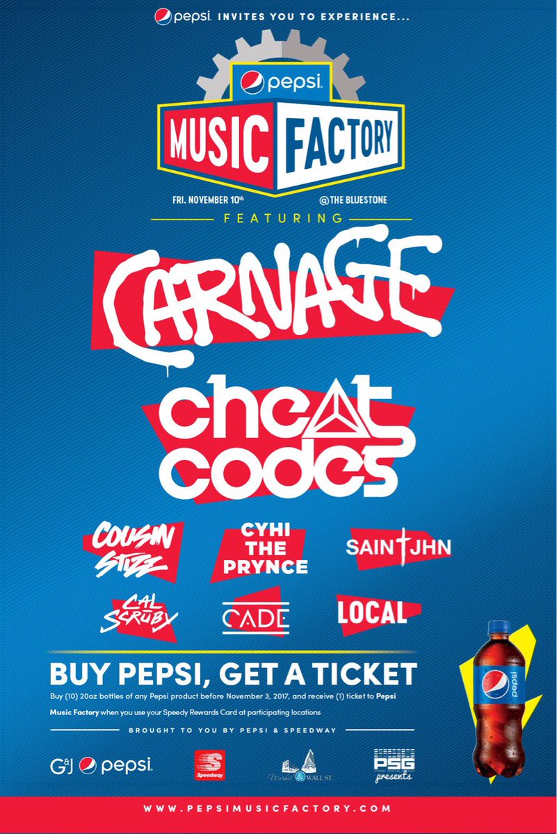 bkwypresents's tweet photo. 💥NEW SHOWS💥
#PepsiMusicFactory headlined by @djcarnage in:
11/3 Lexington, KY 
11/10 Columbus, OH

For ticket info: https://t.co/FZ8gJWUtnF https://t.co/ZwVvkzVhfd