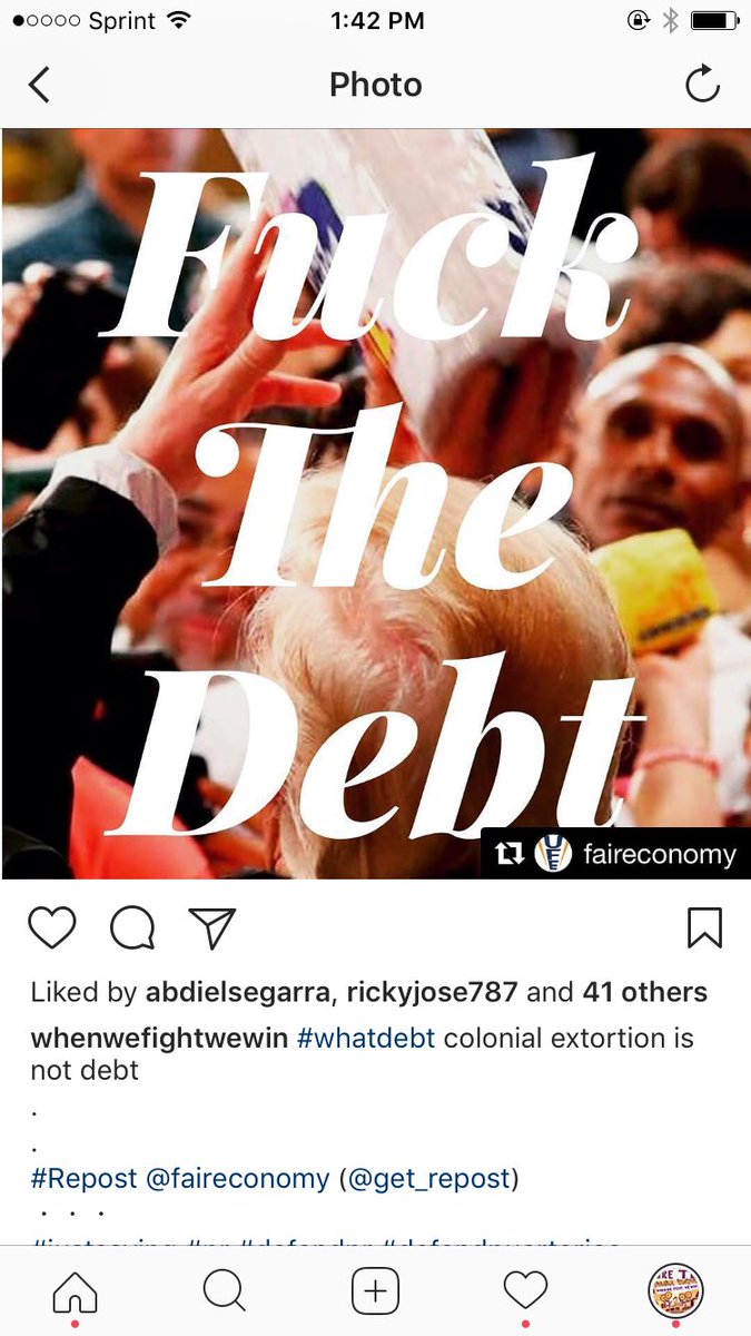 AgitArte's tweet photo. @UFE readjusted their meme from "Fuck the debt" to "Colonial extortion is not debt" credit @thirdeyefell #reframe 

#whatdebt #wordsmatter https://t.co/IRVKOGRGat