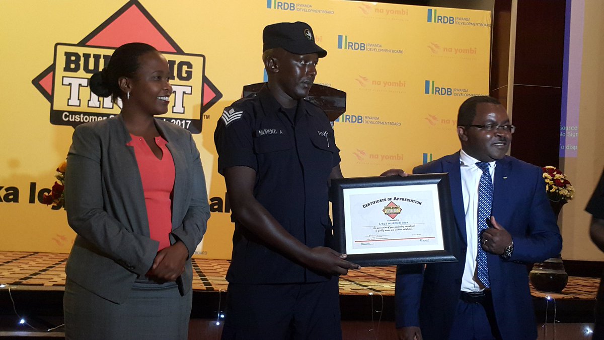 Senior Sargeant Murenzi from <a href="/Rwandapolice/">Rwanda National Police</a> receives the customer service champion award!!!