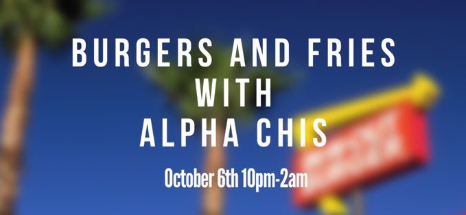 Today's the day!!! Come to Alpha Chi from 10pm-2am for unlimited burgers &amp; fries!! $6 at the door, we also have the option to venmo! 🍟🍔