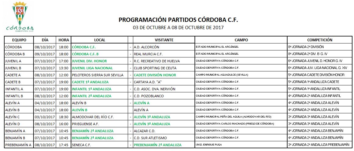 CordobaCF_ofi's tweet photo. CALENDARIO| Estos son los partidos que disputarán nuestros equipos este fin de semana #CórdobaCF https://t.co/Jz4bqTQYSW