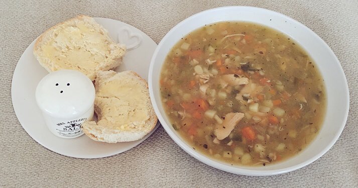 Chicken soup and crusty bread 😍