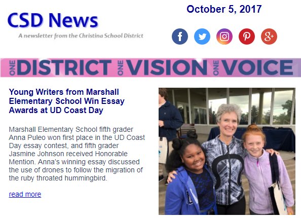 ChristinaK12's tweet photo. #ICYM CSDNews Top Stories - #MarshallES students win #DECoastDay essay contest, #BancroftES music video goes viral | https://t.co/SLzf0ZqBdm https://t.co/oVujKVgrSG