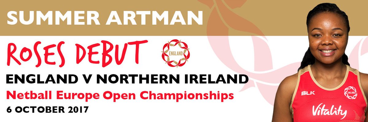 EnglandNetball's tweet photo. It's a starting place and a #WeAreRoses debut for @Summer_Artman!

Congrats Summer! 🌹 https://t.co/JTSS99fSdP