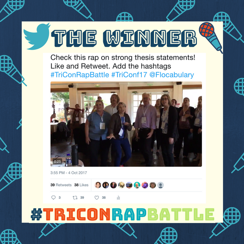 MrMikeKauf's tweet photo. Congratulations to the #TriConRapBattle champs! Over 450 views, 38 likes, and 39 retweets in only 24 hours! #TriConf17 @Flocabulary https://t.co/8qAoZF882I
