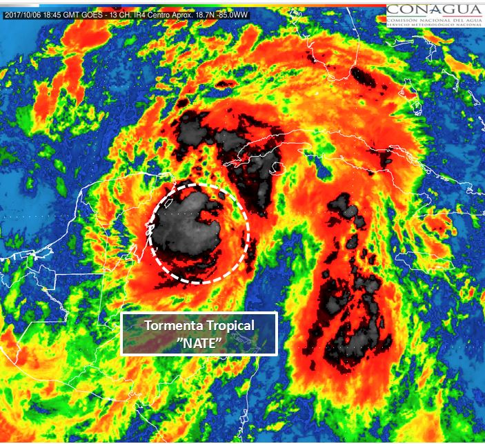 conagua_clima's tweet photo. El centro de la #TormentaTropical #Nate se encuentra al oriente de la costa de Quintana Roo. https://t.co/LILRI5a7Zn