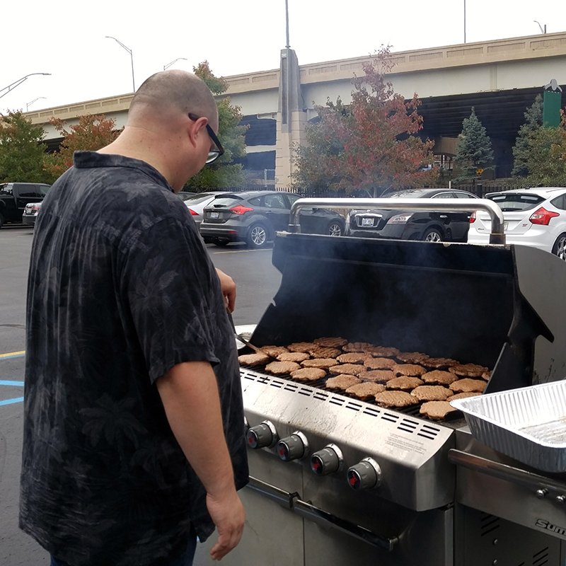ussignalcom's tweet photo. We had a cookout at headquarters today to battle it out between @michiganstateu and @UMich fans. Which team do you want to win Saturday? 🏈 https://t.co/W74q9jY6xM