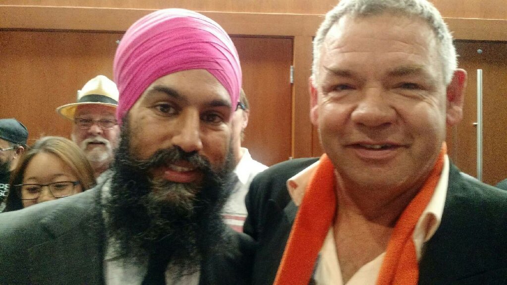 CUPE2081's tweet photo. 2081 president Keith Todd meets Jagmeet Singh - two political forces to be reckoned with! #CUPE2017 https://t.co/LqlBNnKp6X