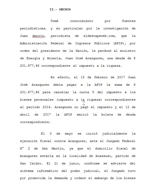 juan_amorin's tweet photo. #AHORA Denuncia penal del diputado @rodotailhade contra Aranguren por la deuda que mantenía con AFIP que difundimos en @eldestapeweb https://t.co/q0VotIeWUK