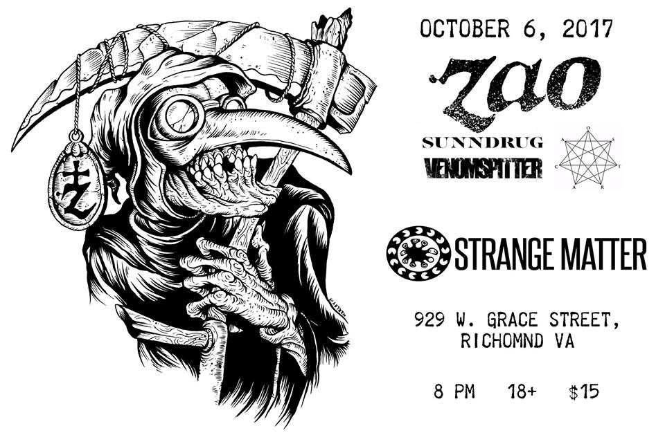 smatter929's tweet photo. Tonight! 
@OfficialZao @sunndrug Ostraca &amp; Venomspitter! 
$15 Cover | 18+ #RVAMusic https://t.co/GgDla9BzmM