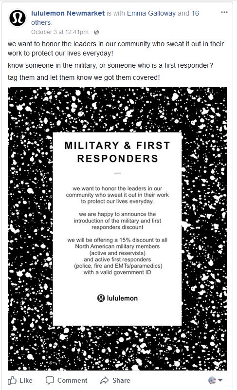 first responder discount at lululemon