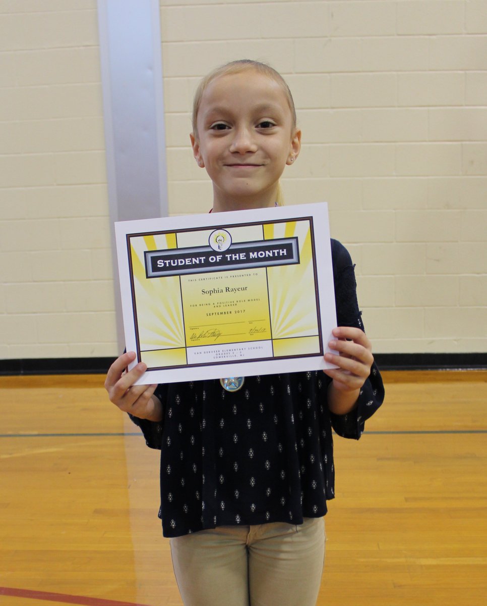 Congratulations to Sophia for being our first Student of the Month.  She is definitely a positive role model and leader.