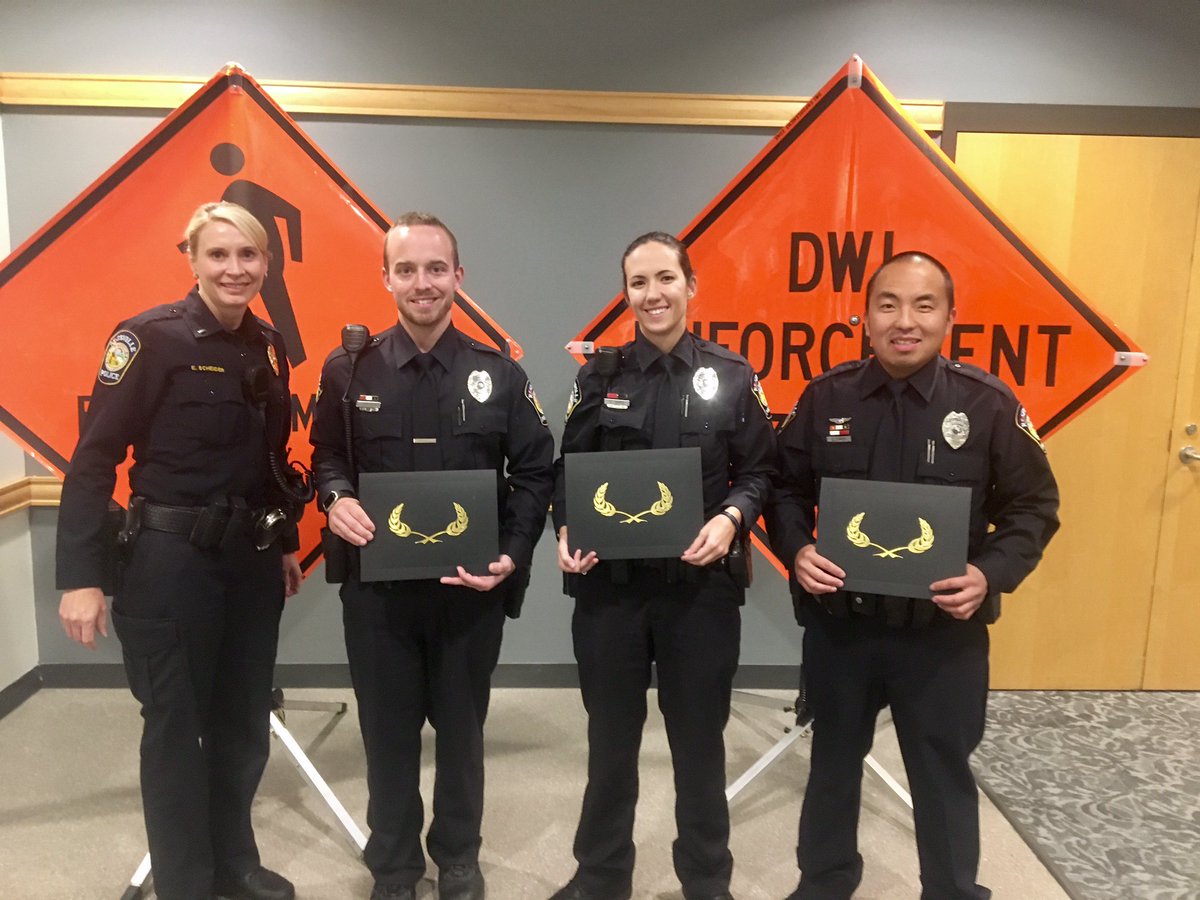 Officers Christensen, Jones, &amp; Chang were recognized for their strong work w/Ramsey County Traffic Safety Initiative. #distracteddriving