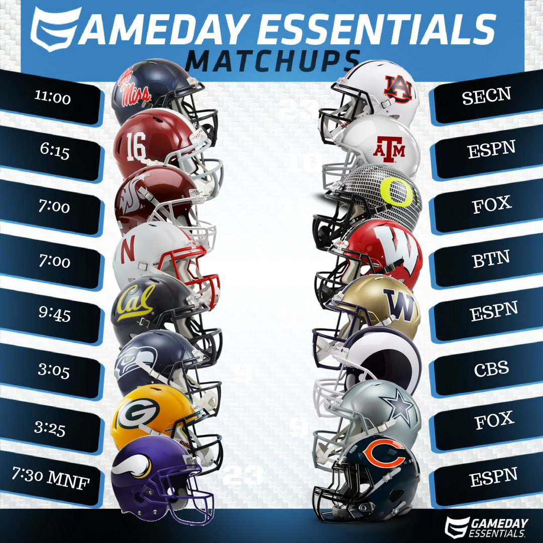 GetGDEssentials's tweet photo. Whose got that "just get to #Gameday already" feeling?  

Check out this weekend's exciting matchups.

#collegegameday #NCAA #NFL https://t.co/82l22DdfIA