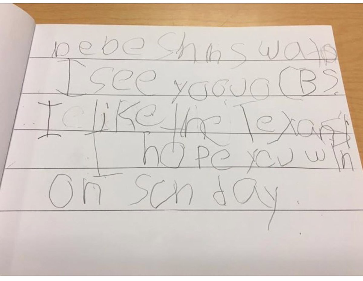 DeerParkSO's tweet photo. @deshaunwatson one of my Special Ed students loves you! He wrote you &amp; the team a good luck letter!! Can you give our double G a shout out? https://t.co/1kVjbWGAYS
