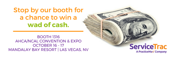 ServiceTrac's tweet image. Come see ServiceTrac at #AHCA/NCAL Convention &amp;amp; Expo, booth 1316, and discover how you can win a WAD OF CASH! #LTCLV
