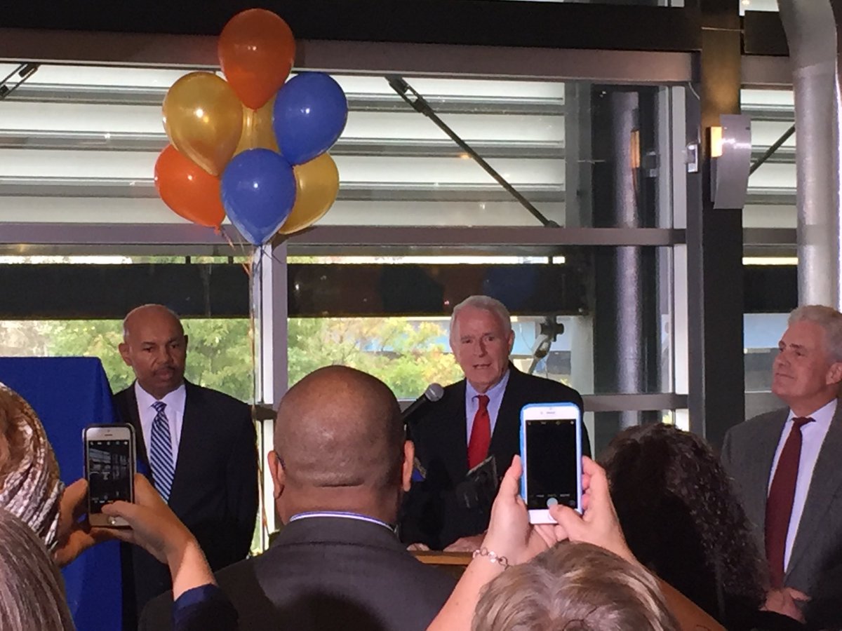 ShermanJeff's tweet photo. Overflow crowd as @paysbig supports @MKEStreetcar with $10 million sponsorship!  #thehop. All rides free in first year! https://t.co/xrpNIMhVDs