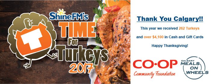 MealsOnWheelsca's tweet photo. #TimeforTurkeys was a success! Thank you @889ShineFM and @CalgaryCoop for partnering with us for this great event :) https://t.co/RwD1IANevu