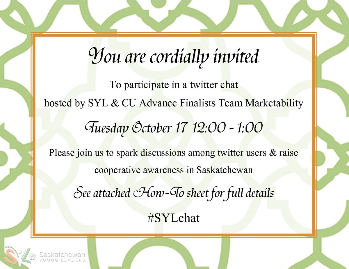 CUmarketability's tweet photo. Mark your calendars! Team Marketability coming at ya! @SKYoungLeaders #SYLchat #TwitterChat https://t.co/1R1L34hWQp