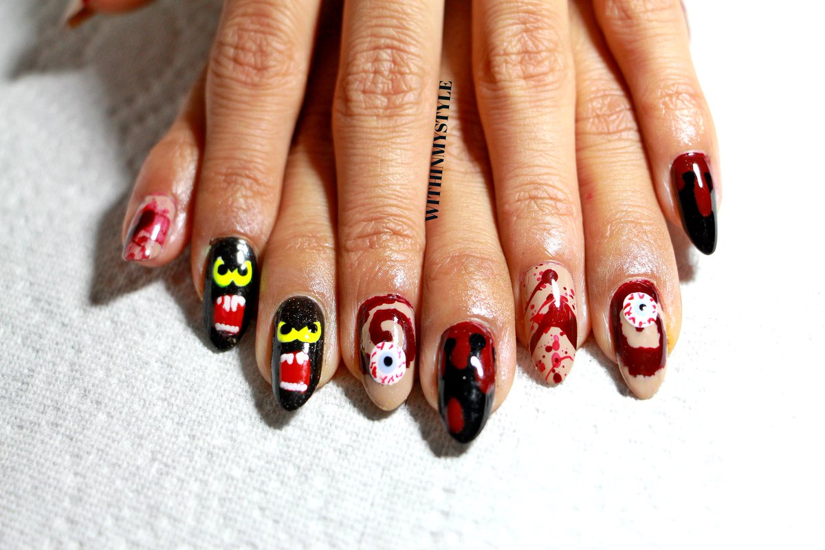 Withinmystyle's tweet photo. New nail art post on the blog! https://t.co/yvQI54bTgc #withinmystyle #nailart #fblogge r#halloweennails #scarynails #longnails #halloween https://t.co/ApLoiaZLuK