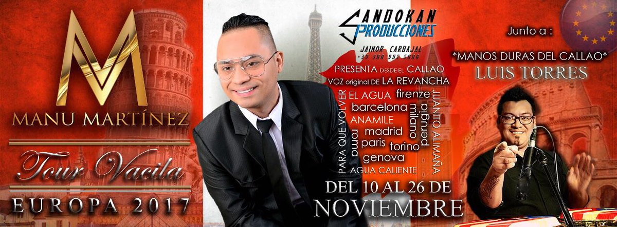 ManuMartinezofc's tweet photo. ¡Europa nos veremos en Nov.! #VACILA #EuropeanTour2017 #Salsa ##ElCaballeritoDeLaSalsa ##ManosDurasDelCallao #SalsaConElegancia #MadeInPeru https://t.co/tJKaRkCqyY