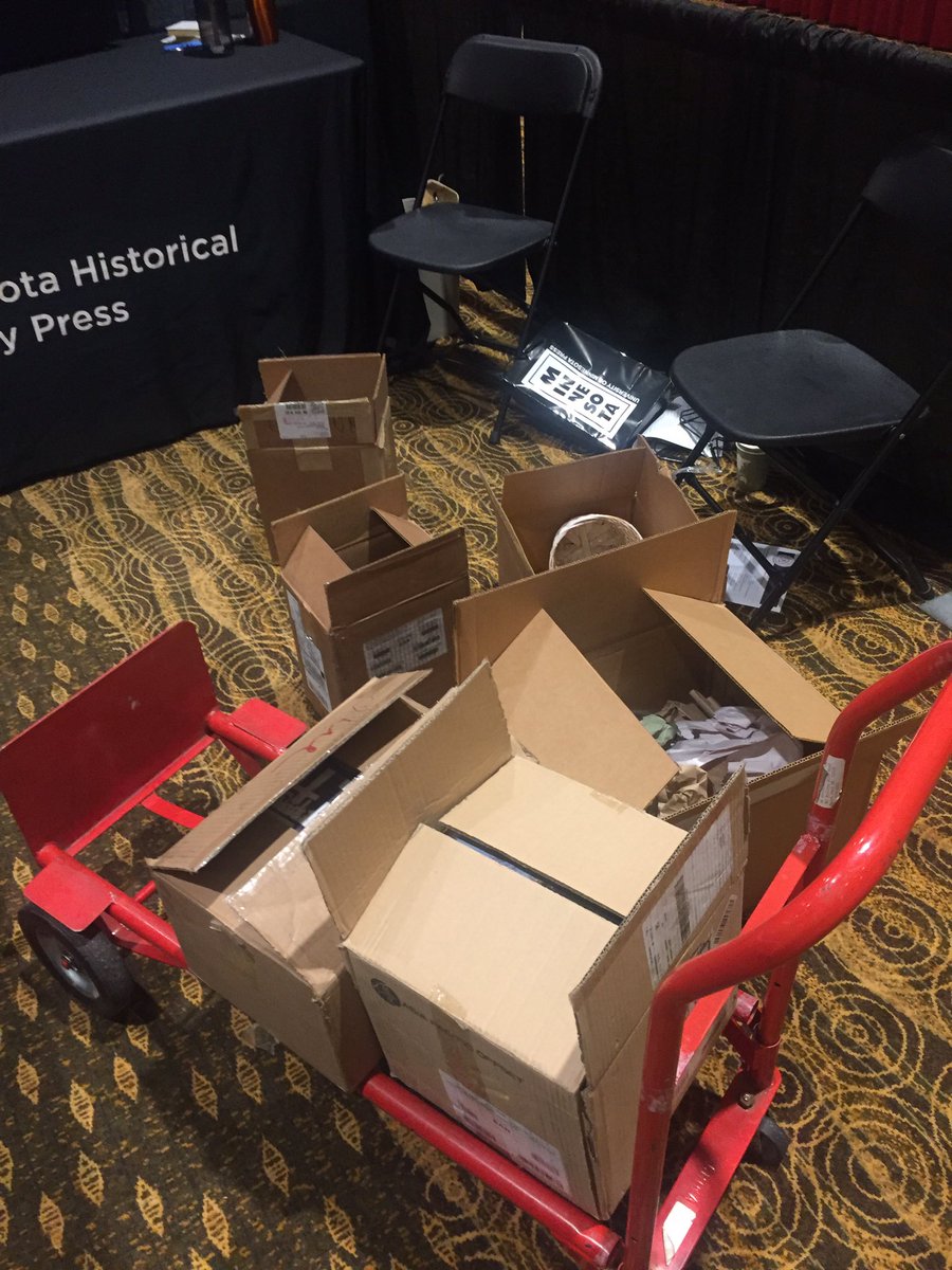 bowtie_matt's tweet photo. Great time @MNlibraries conference! Came with 6 boxes, left with 2. Great @MNHSPress books heading to libraries around the state! #mnlib17 https://t.co/64nDnmRhAu
