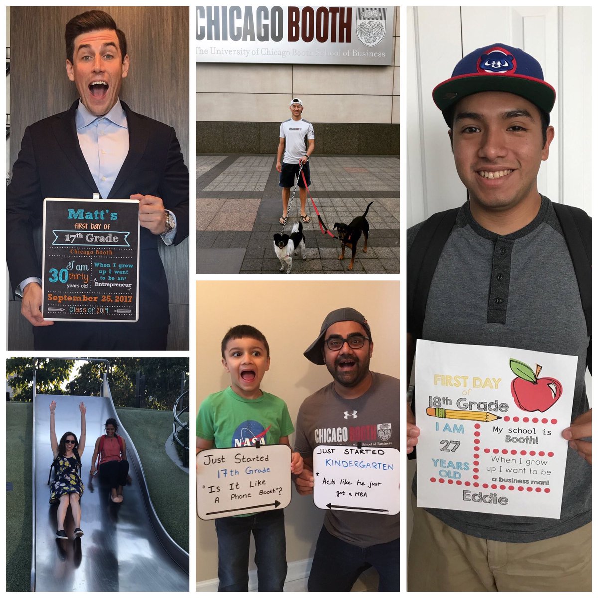 ChicagoBoothSAC's tweet photo. @ChicagoBooth MBA students have fun with "back to school" photos to embrace Fall Quarter #BoothMBA #BackToSchool https://t.co/AjsRJNW43k