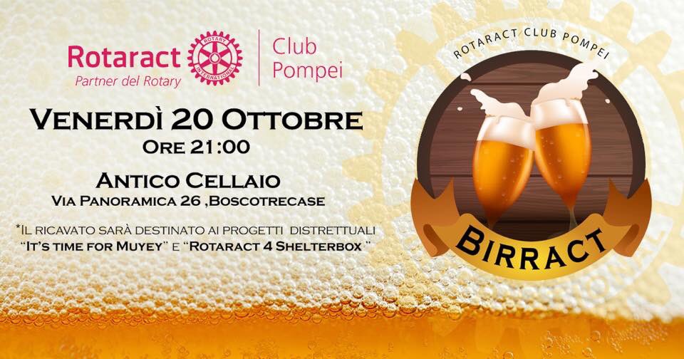 RotaractPompei's tweet photo. Il 20 ottobre vi aspettiamo al BIRRACT 🍻 Il ricavato andrà ai progetti "It's time for Muyey" e "Rotaract 4 Shelterbox" #internationalservice https://t.co/eaYFnyxmMP