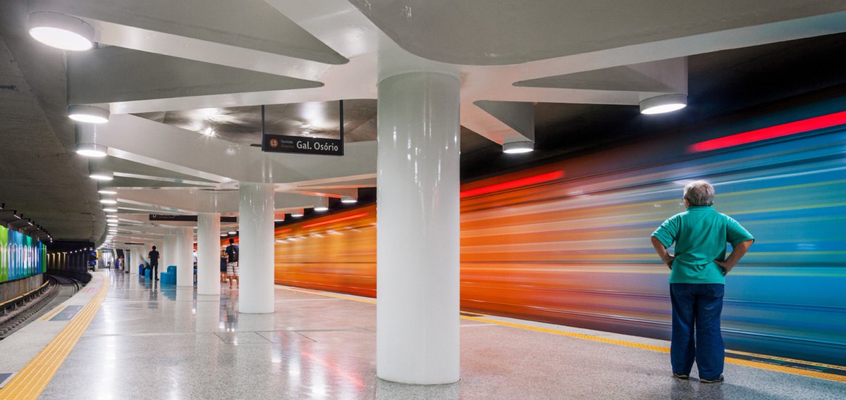 Architizer's tweet photo. Uruguay Station in Rio de Janeiro complements its terrazzo flooring with metallic surfaces https://t.co/awBSyBynba #FeaturedProject https://t.co/DN6G8K2ykN