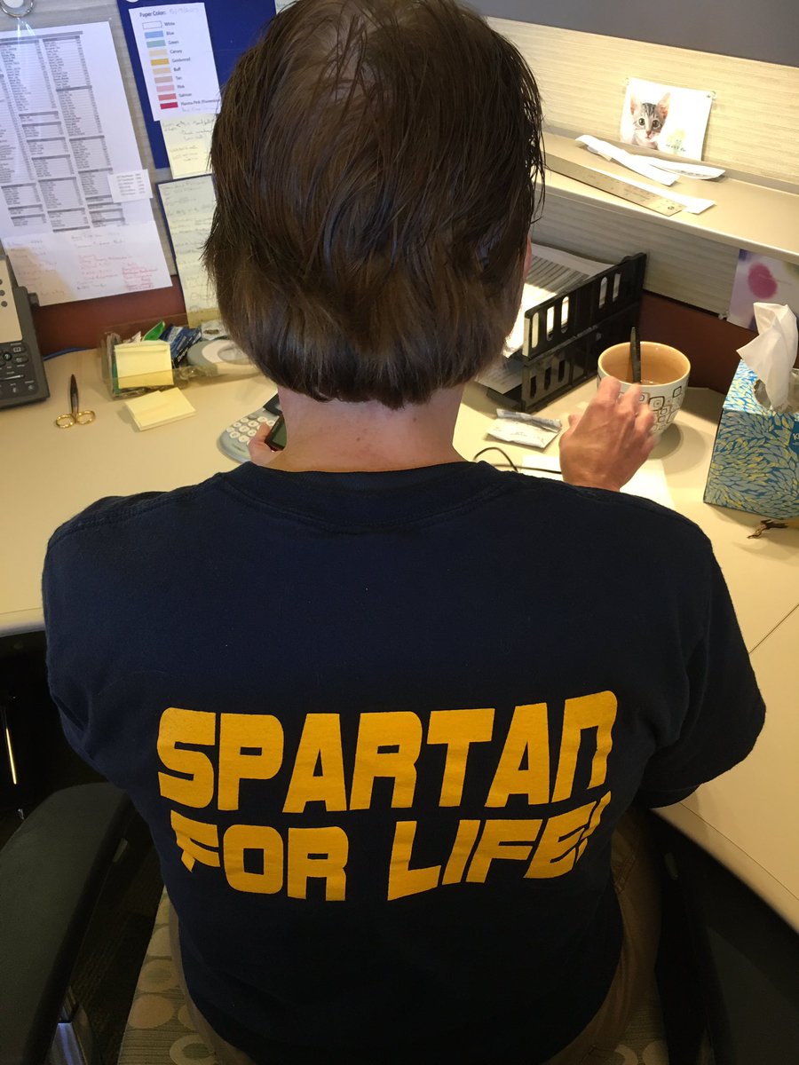 kegs923's tweet photo. At our company's annual MSU-UM "tailgate" lunch, I noticed this confusing  and intentionally ambiguous blue and yellow T-shirt! Go green!! https://t.co/gNGkRJoFnm