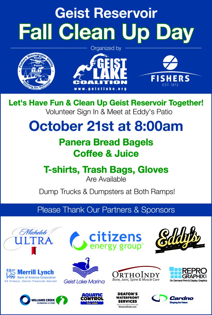 Volunteer Call Out: Geist Reservoir Clean up Day!! Saturday, Oct 21st! facebook.com/GeistLakeCoali…