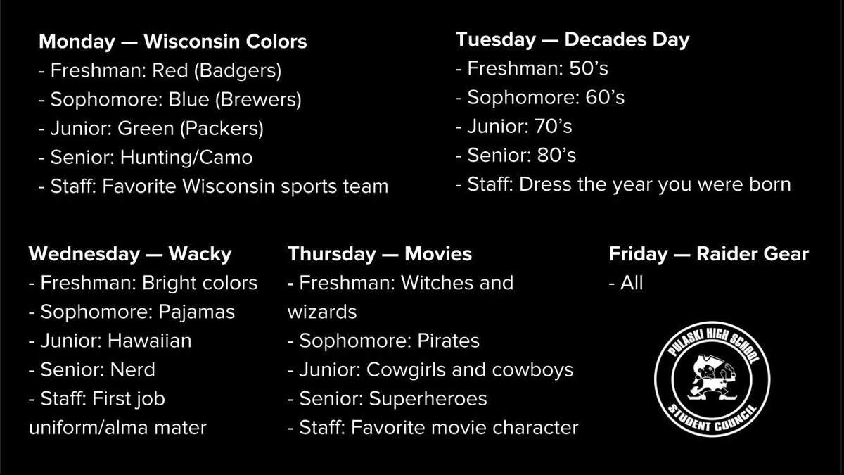 PHS_21_'s tweet photo. Monday starts the beginning of Spirit week! Remember to wear your red/badger gear!! https://t.co/XZiPsFvMnQ