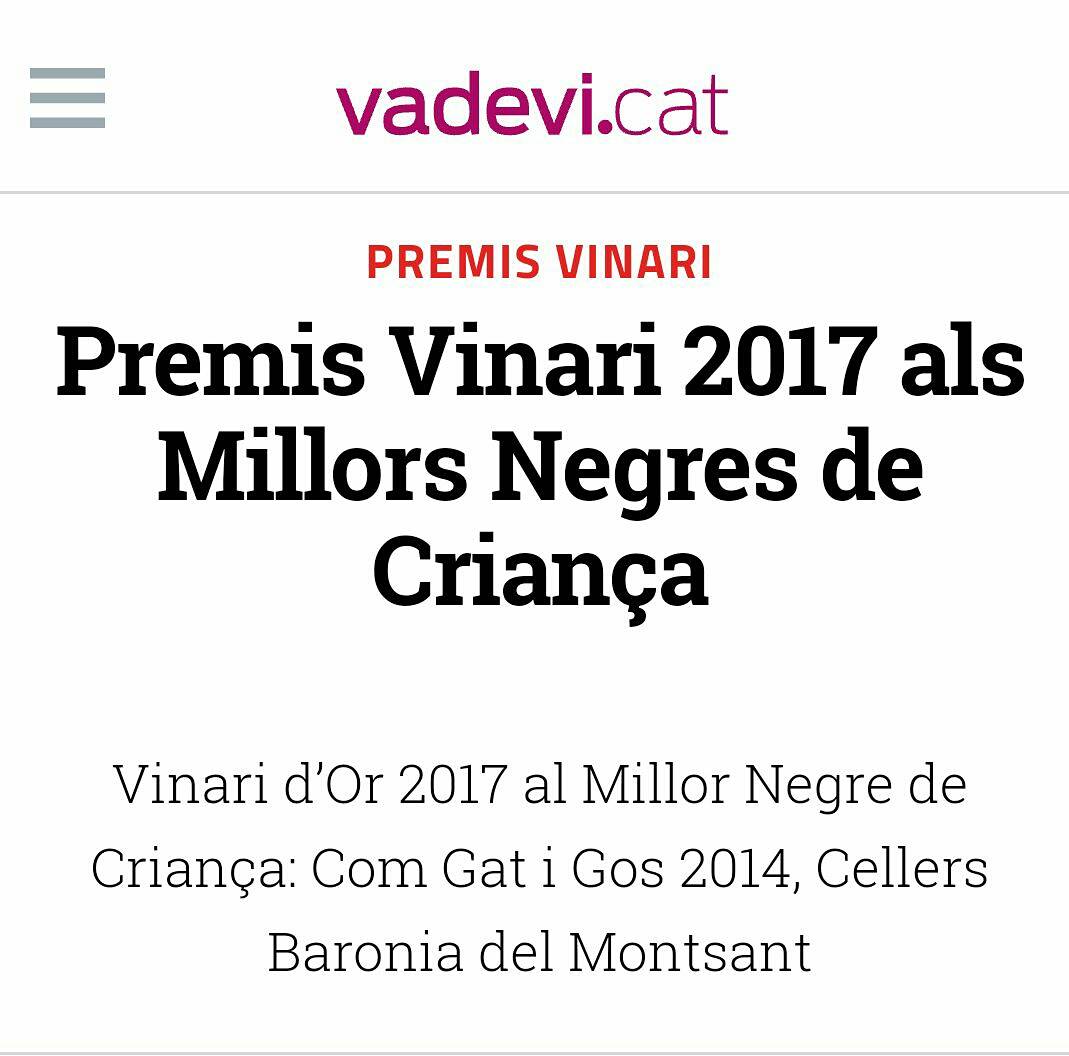 ComasMarc's tweet photo. COM GAT I GOS NEGRE. MILLOR VI NEGRE CRIANÇA DE CATALUNYA. VINARI D'OR 2017.
#vinsestela #baroniadel Montsant https://t.co/m5IT6t9bQL