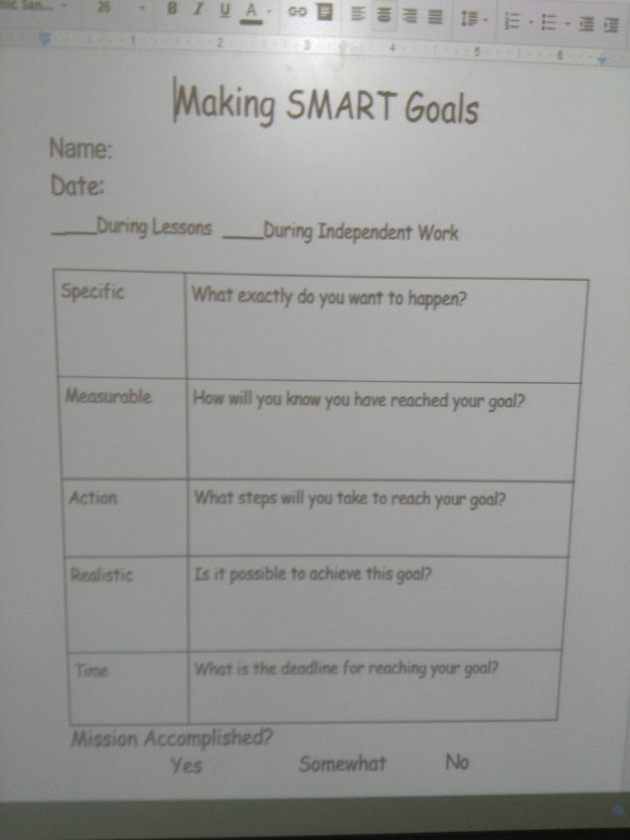 Making S.M.A.R.T GOALS for the week. Ask your child about theirs!