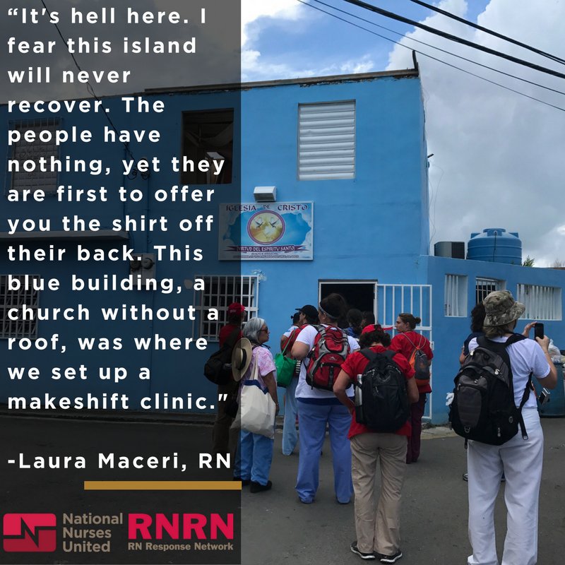 CalNurses's tweet photo. Our nurses who are volunteering in #PuertoRico are finding overwhelming conditions --many areas still w/out food, electricity. #UnionsUnited https://t.co/M08iwnsaEs